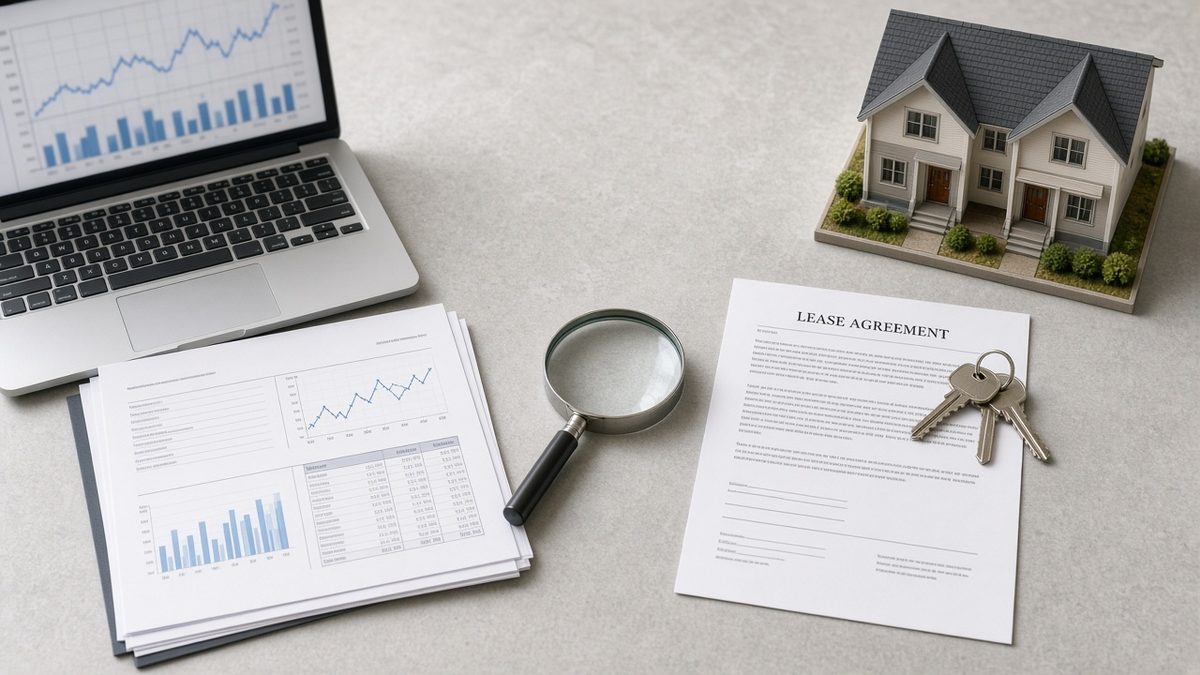 Bank statements and laptop beside a lease, keys and a model duplex, comparing DSCR vs bank statement loans